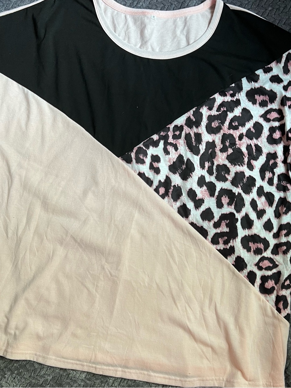 Colorblock Leopard Print Top in Black and Blush